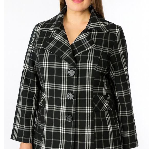 Lane Bryant Plaid Jacket Black Collared Coat Made in USA Plus Size 18 - Picture 1 of 10